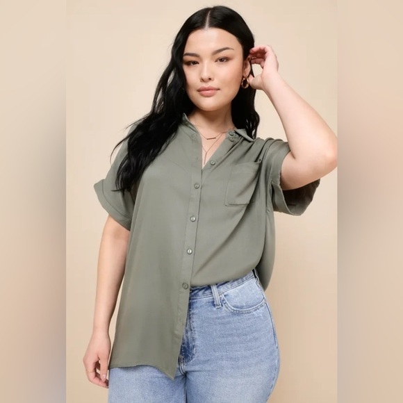 Lulus Olive Green Button Down - Picture 1 of 5
